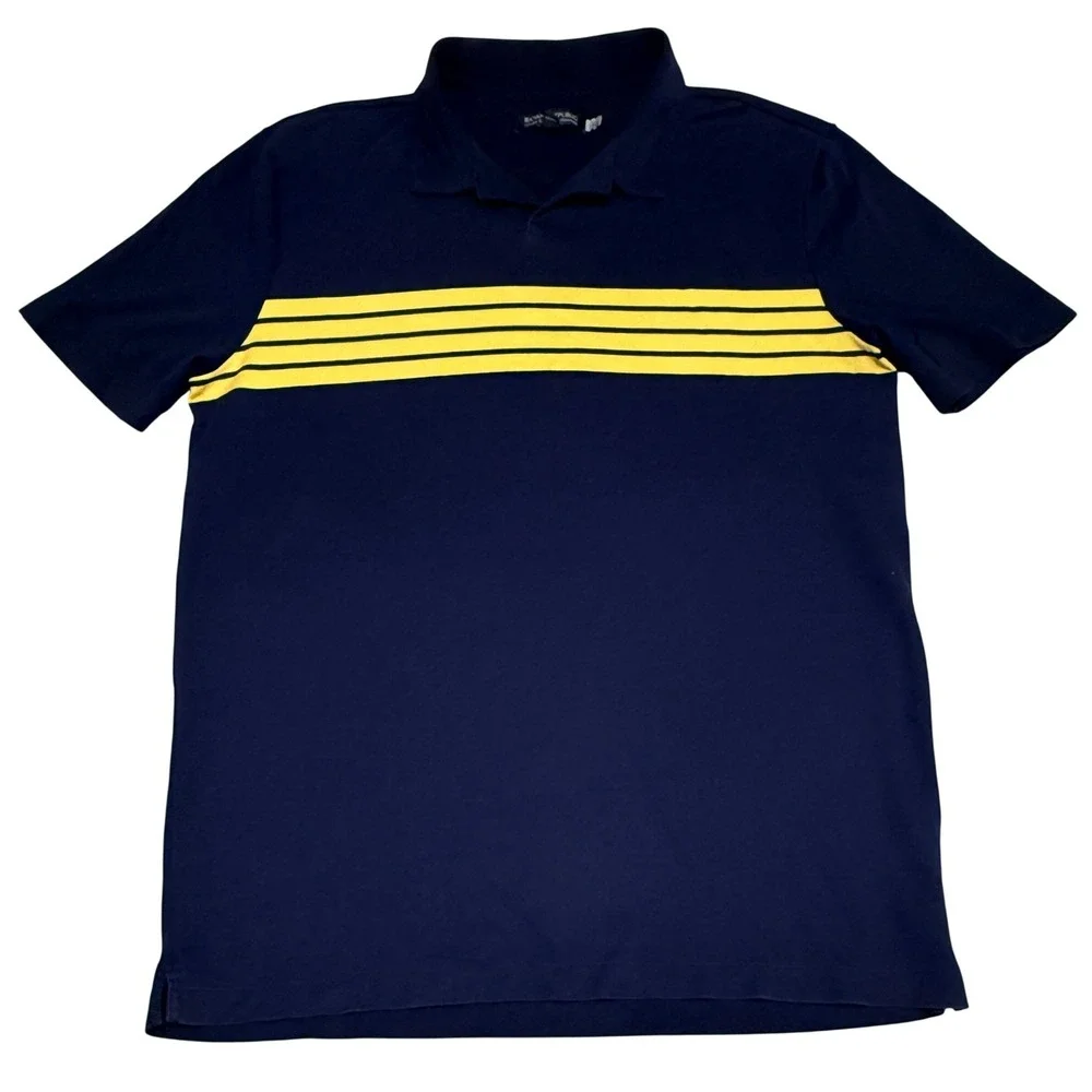 Banana Republic Polo Mens L Blue Luxury Touch Performance Striped Short Sleeve